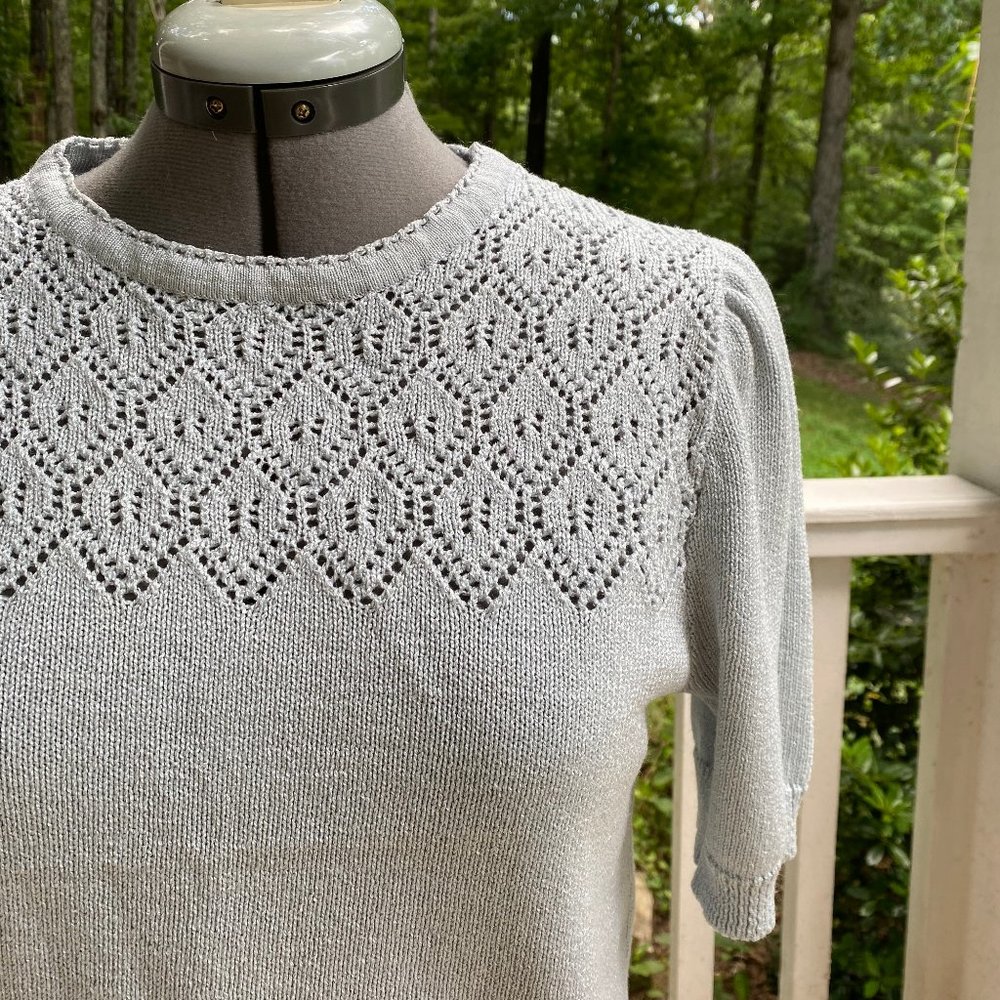 VTG 80s Knit Top w Puffed Sleeves & Lace Yoke